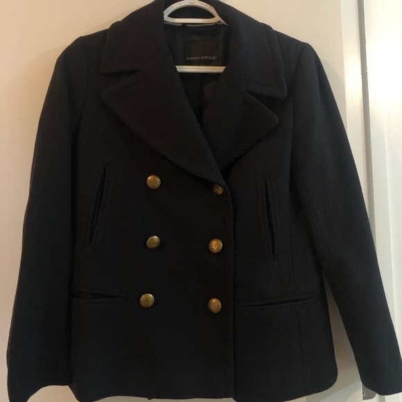 Banana Republic Navy Blue Wool Pea Coat - Picture 1 of 4
